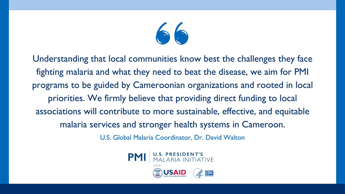 Improving local capacity ✅ Reducing malaria cases and deaths ✅ @PMIgov is proud to launch the System to End the Malaria Burden Through Meaningful Engagement in the Far North Region of Cameroon—one of @PMIgov’s largest locally-led projects!