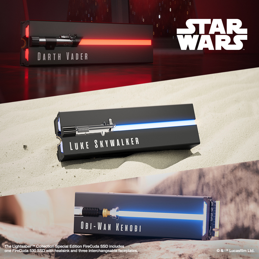 Stellar performance meets an iconic design with the Lightsaber Collection NVMe SSD. Thanks to its interchangeable design, you can switch up your battlestation when you’re in need of a change! 🔄💫 Learn more here: seagate.media/6011ccSCV #SeagateGaming #SeagateStarWars