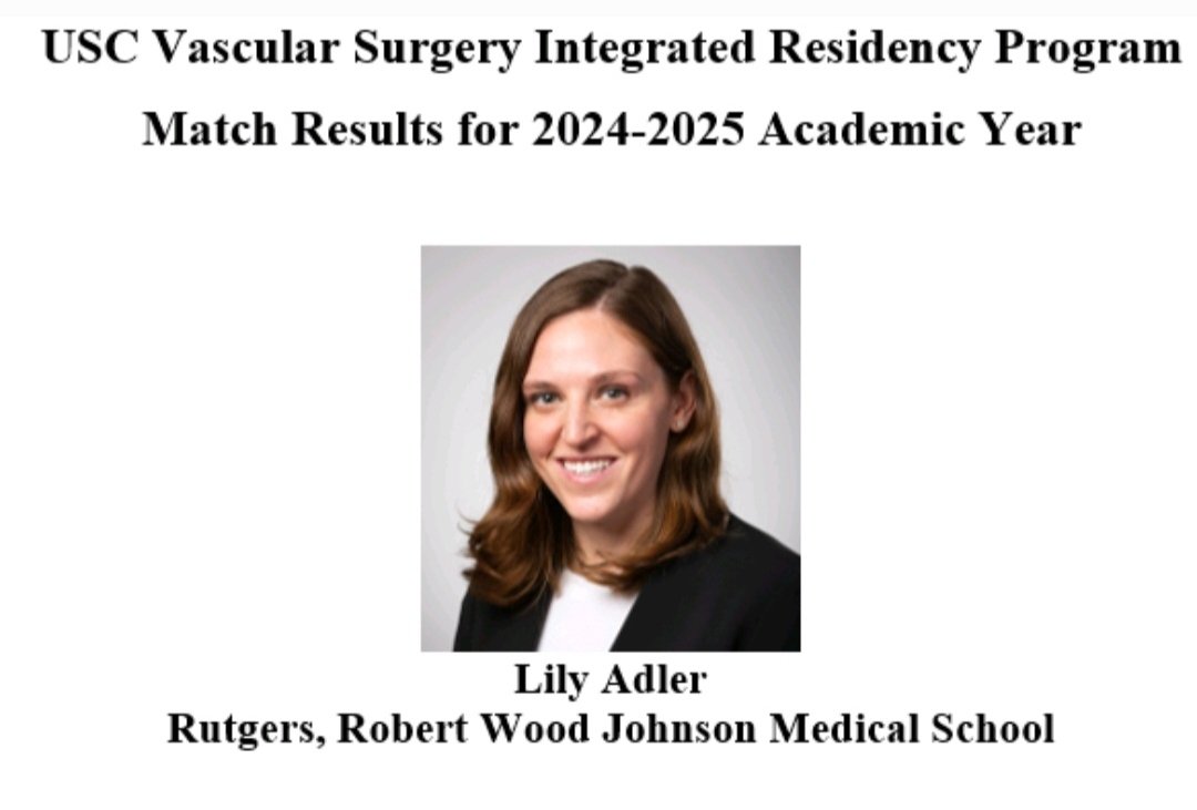 On behalf of Drs. @SukguH, @manzurMD329, @lisatonimiranda, @gregamagee, @ziegler_md, @DGArmstrong and the all faculty without #VascularSoMe accounts, join us in welcoming Dr. Lily Adler to Los Angeles! #Match2024 ___ @FutureVascSurgn @KeckMedicineUSC @LAGeneralMed @WestVascular