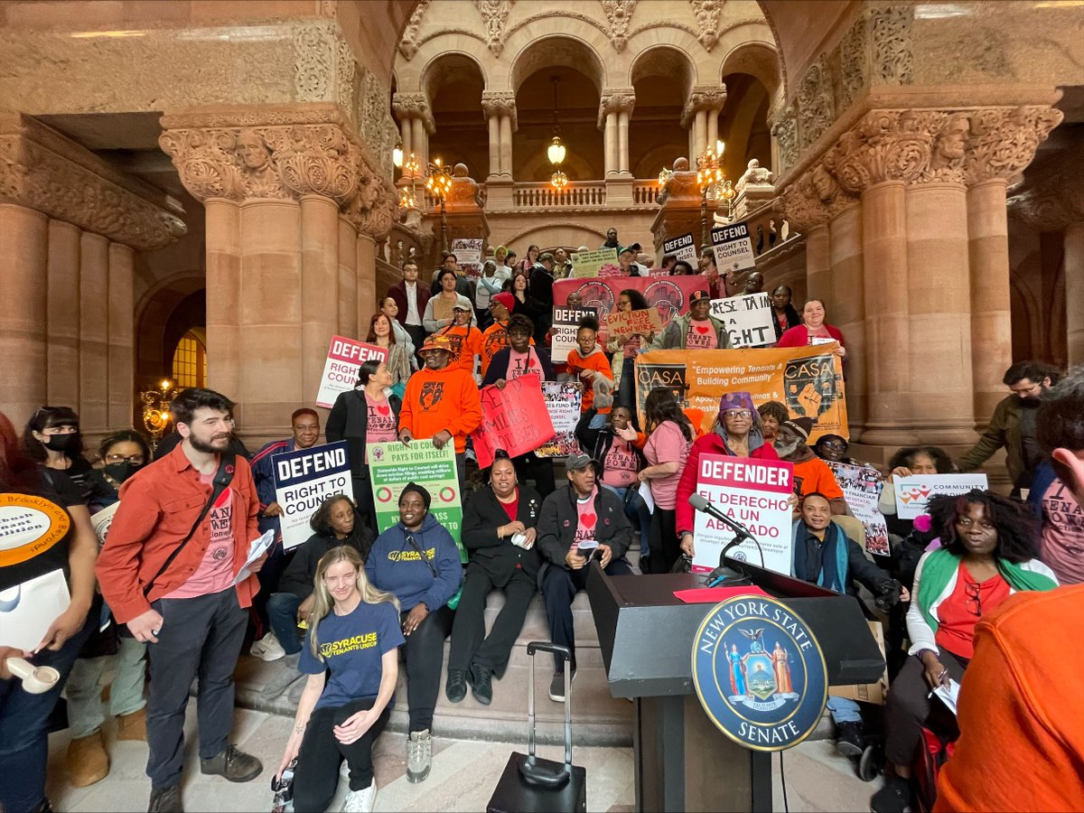 Yesterday, we stood together w/ @rtcnyc, tenants + other allies in Albany for a powerful #dayofaction advocating to pass + fund #StatewideRightToCounsel. 

Tenant leader Wanda Martinez emceed the press conference and tenant leader, Thelmo Cordones shared a testimony. 

#DefendRTC
