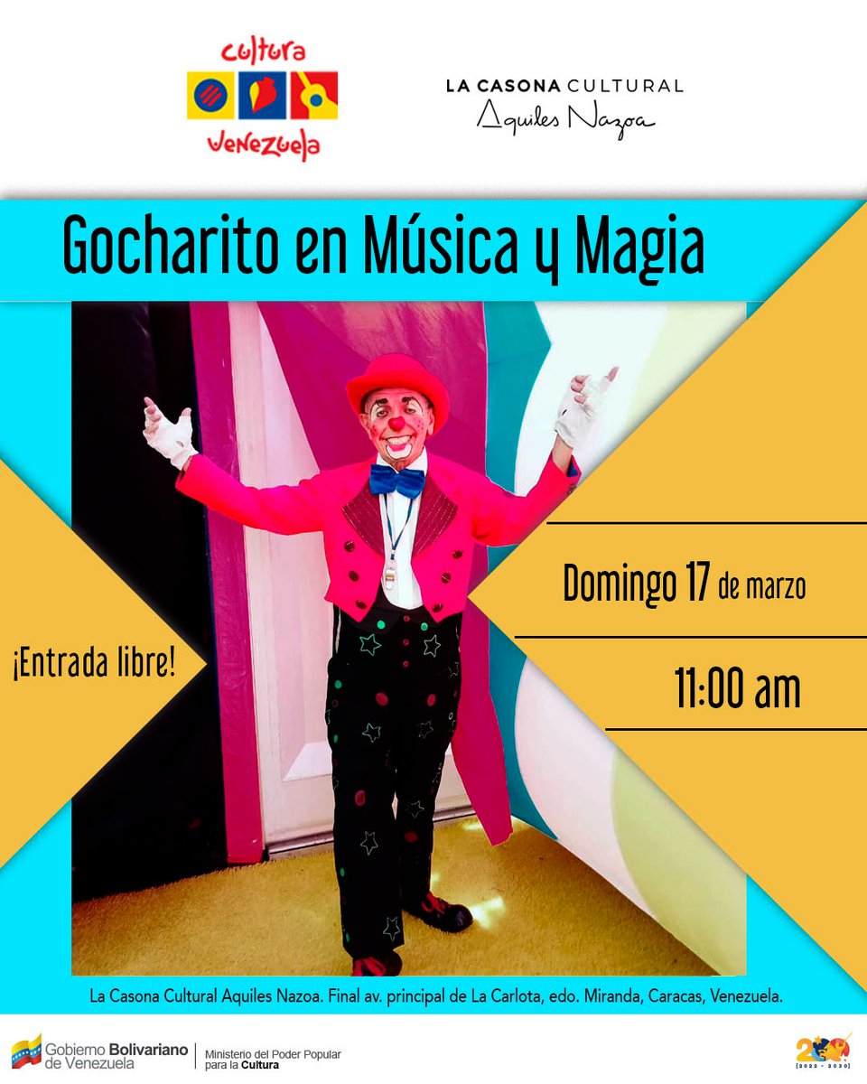 reddearte's tweet photo. #TomaNota|| La cita es este #Domingo17 en los espacios de la Casona Cultural Aquiles Nazoa, donde podrás disfrutar de la magia músical de Gocherito.
Te esperamos a las 11:00 de la mañana en compañía de tñlos niños y niñas que estarán presentes para este evento mágico. https://t.co/45VtwxHkOT