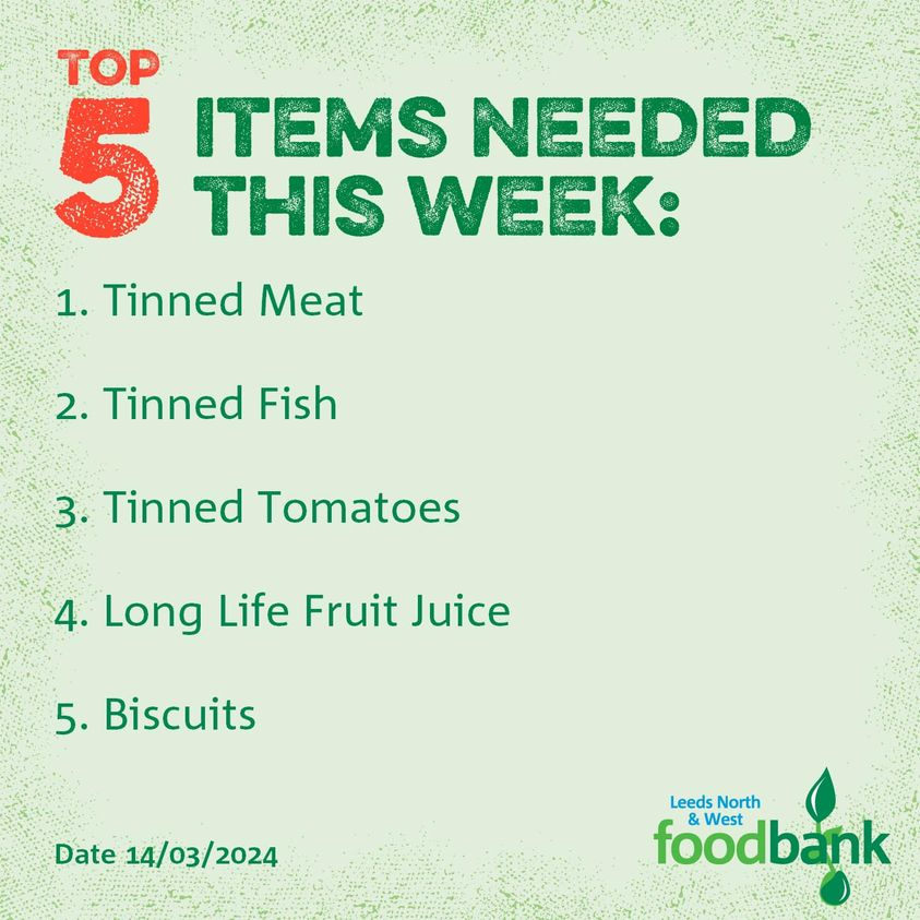 We are back at Elland Road on Sunday 1-3pm , if you are coming to the match and can donate an item from the list it would really help us. @lufctrust @LUFCFoodbank @LFoodbank @LUFC