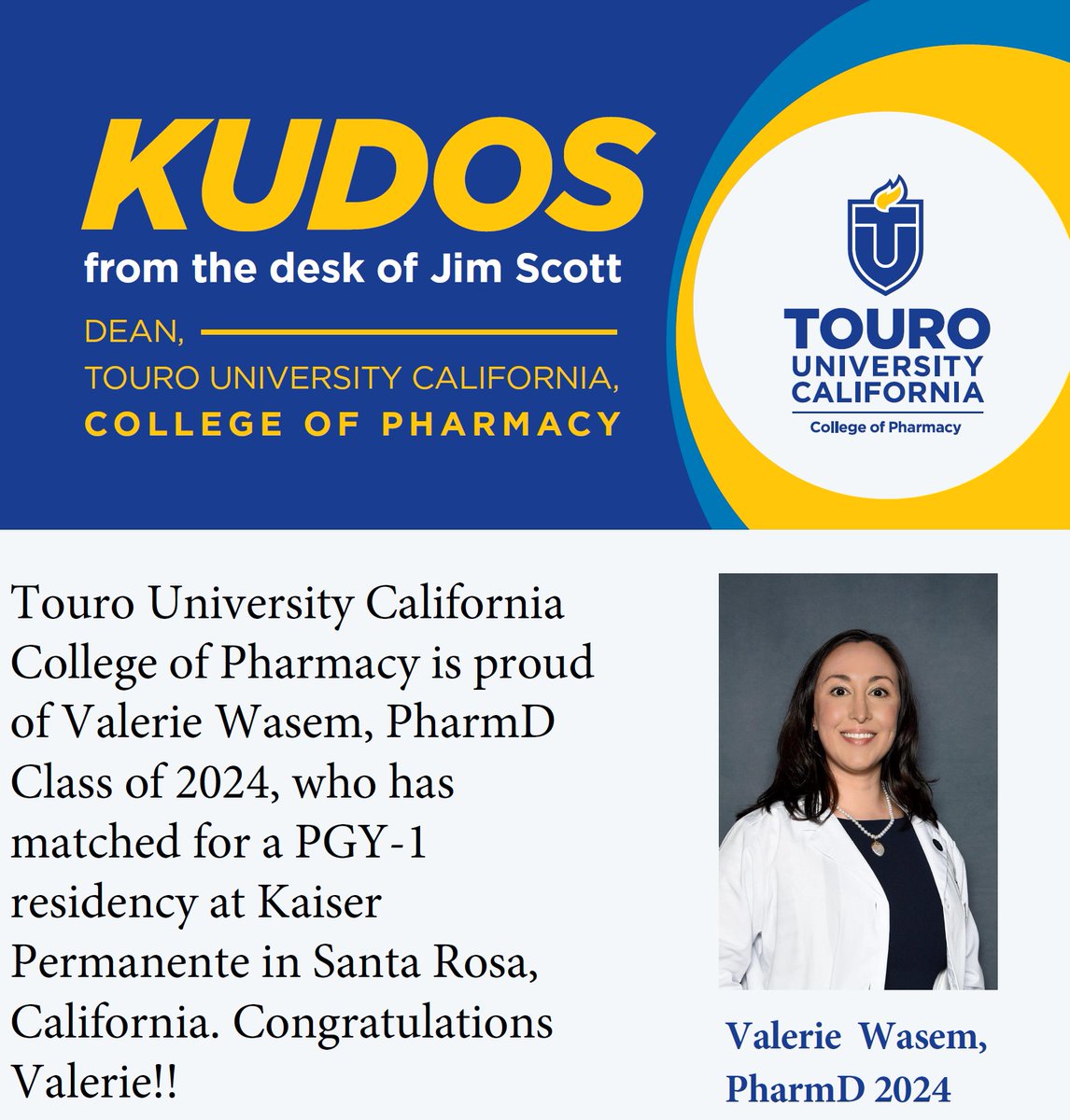 DeanJimScott's tweet photo. Touro University California is proud of our graduates!!

#DeanJimScott #TUCCOP https://t.co/6BpPj62W1k