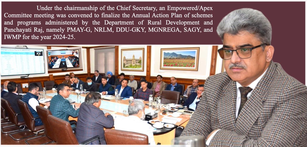 jkrddpr's tweet photo. Empowering #ruralprogress. Chief Secretary #JK led an Empowered/Apex Committee meeting to shape the Annual Action Plan for #PMAYG #NRLM #DDU_GKY #MGNREGA #SAGY &amp; #IWMP for 2024-25. Together, we're building stronger, more resilient rural communities. #Empowerment #RuralDevelopment https://t.co/DEJwQ0sTSu