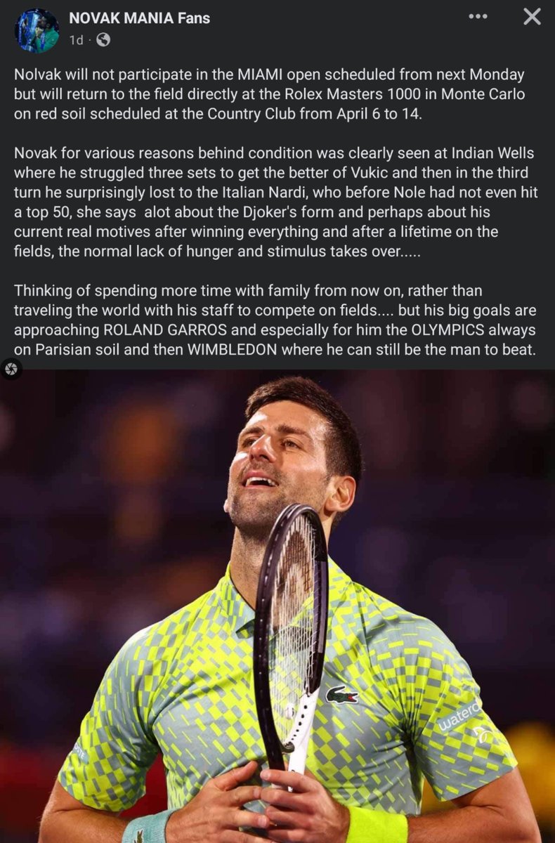 NovakCanada's tweet photo. #LackOfHunger is the best way to describe his current situation imo. ๐
If @DjokerNole is not hungry enough to win a tournament (which is understandable after having won it all) ...then perhaps he should be more selective.
More time with the kids means more motivation to win. https://t.co/2oOmSCm59i