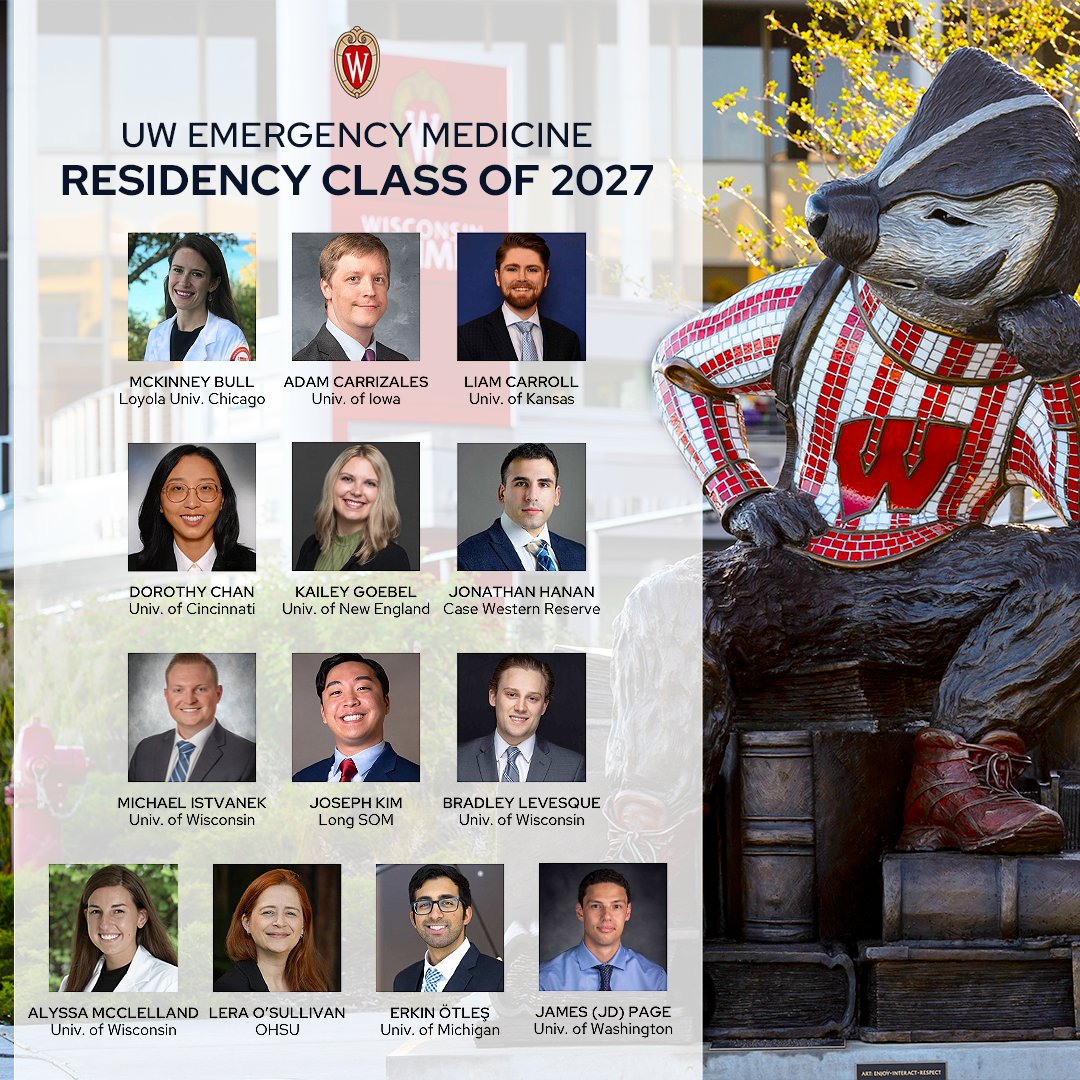 Meet the @MadtownEM Emergency Medicine Residency Class of 2027! ✌️ Welcome to Sconnie nation, Badgers and future Badgers! Thank you for choosing @UWEmerMed and the University of Wisconsin Hospitals and Clinics ❤️ #MatchDay2024 #EMBound #UWSMPHMatchDay #WhyUWEM #EMRAFamily