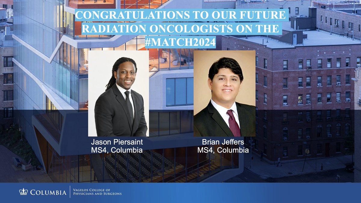Columbia RadOnc (@columbiaradonc) on Twitter photo We're so excited to introduce the newest members of our Radiation Oncology Department! Congratulations to Brian and Jason! We can't wait to see you in the clinic #Match2024 <a href="/ColumbiaPS/">Columbia Vagelos College of Physicians & Surgeons</a> <a href="/columbiacancer/">Herbert Irving Comprehensive Cancer Center</a> <a href="/DHorowitzMD/">David Horowitz</a> <a href="/DrWuRadOnc/">Cheng-Chia Wu</a> We're so excited to introduce the newest members of our Radiation Oncology Department! Congratulations to Brian and Jason! We can't wait to see you in the clinic #Match2024 <a href="/ColumbiaPS/">Columbia Vagelos College of Physicians & Surgeons</a> <a href="/columbiacancer/">Herbert Irving Comprehensive Cancer Center</a> <a href="/DHorowitzMD/">David Horowitz</a> <a href="/DrWuRadOnc/">Cheng-Chia Wu</a>