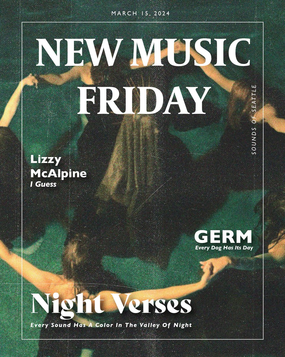 seattlesunmusic's tweet photo. HAPPY #NEWMUSICFRIDAY!!! Check out some awesome new music here:
💿 #everysoundhasacolorinthevalleyofnight - #nightverses
💿 #everydoghasitsday - #germ
💿 #iguess - #lizzymcalpine
#rock #experiental #hiphop #rap #indiepop #pop #edhid #orchardambassador #g59 https://t.co/eIBGmIQqam