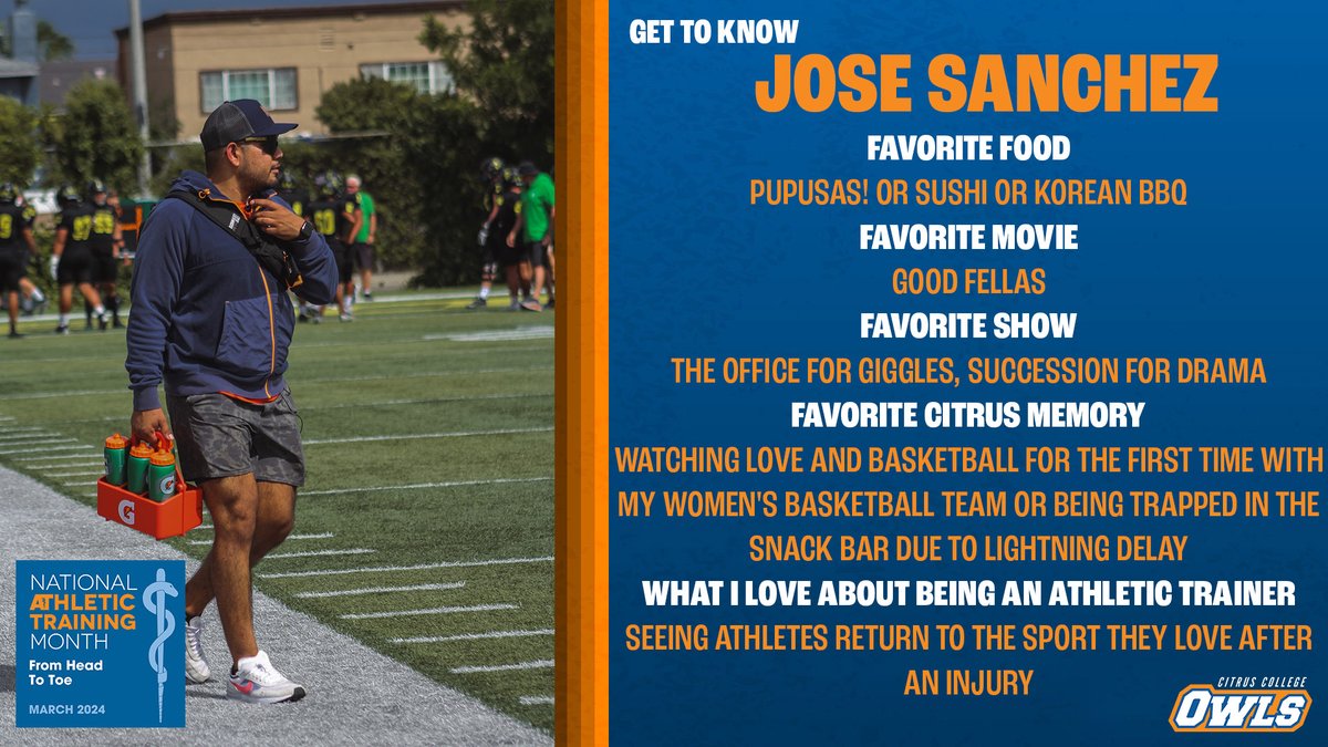 💙 In honor of @nata1950 month, we're highlighting our amazing athletic trainers! Next up is the wonderful Jose Sanchez! 🦉 #citrUS