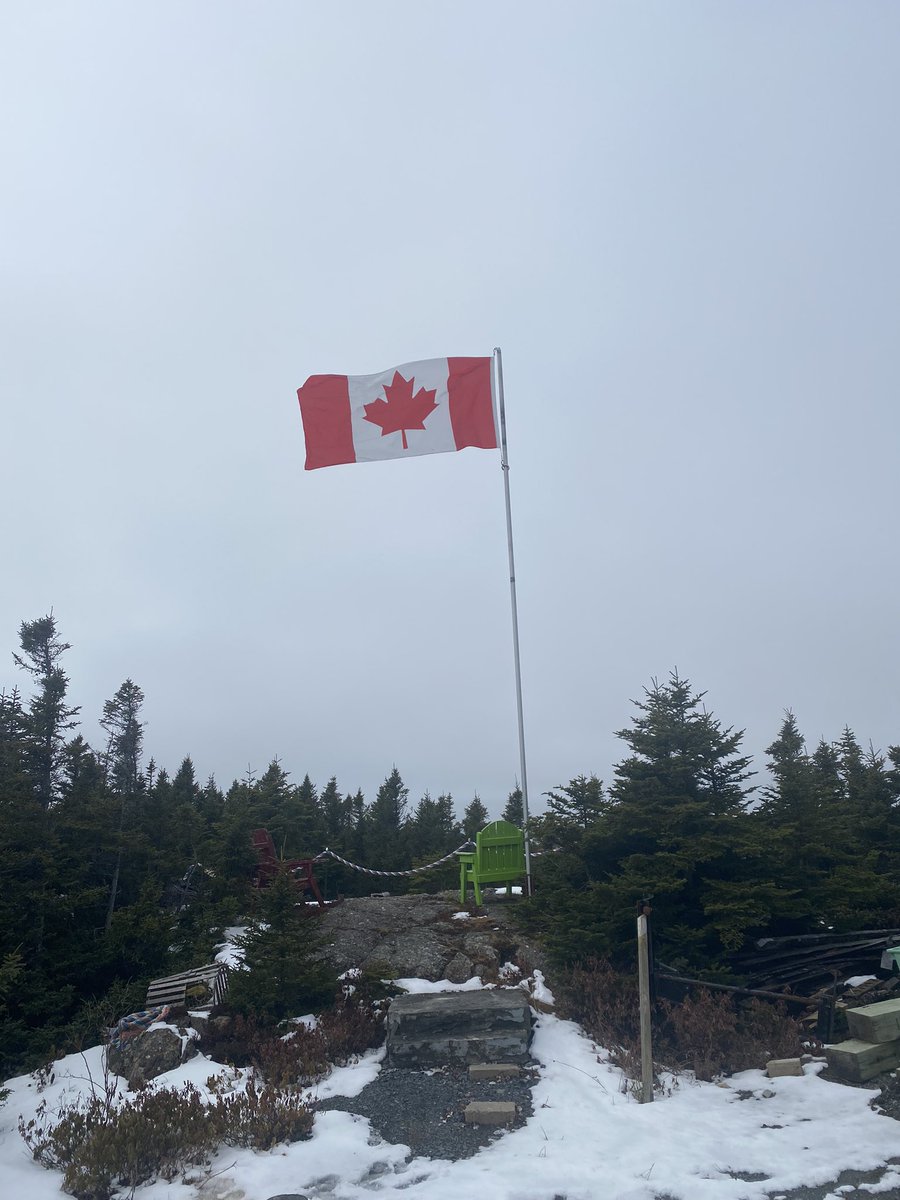 This flag is the actual flag that was flown at the Cdn embassy in Washington. Now flying proudly on Change Islands #nlpoli #westandonguardforthee