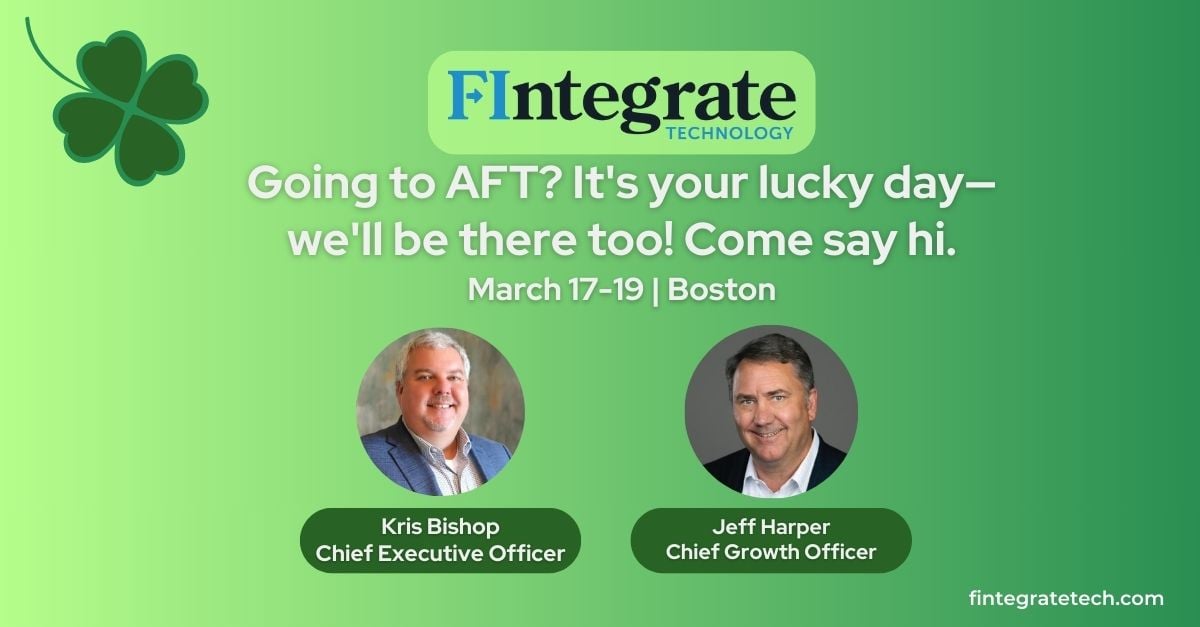 Going to AFT? 🍀 It's your lucky day—we'll be there too! Can't wait to celebrate St. Patty's with you!💰Come say hi to Kris and Jeff! hubs.ly/Q02pDVFF0 #Fintech #AFT @feeincomeguy