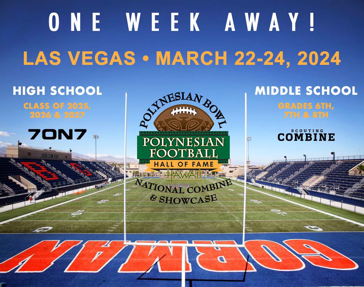 The 2024 Polynesian Bowl WEST National Combine & Showcase is just ONE WEEK AWAY! REGISTER TODAY 👇🏽 polynesianbowl.com/nationalcombine Limited spots remain for the High School camp. All positions open for the Middle School camp.