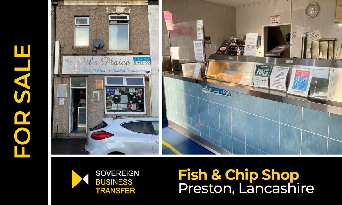 Fish &amp; chip shop for sale located in a densely populated residential area near to #Preston Town Centre. Offered for sale due to our client’s poor health. Fantastic opportunity to continue to build on the already solid foundations. More info &amp; VIDEO TOUR 👉 sovereignbt.co.uk/business-for-s…