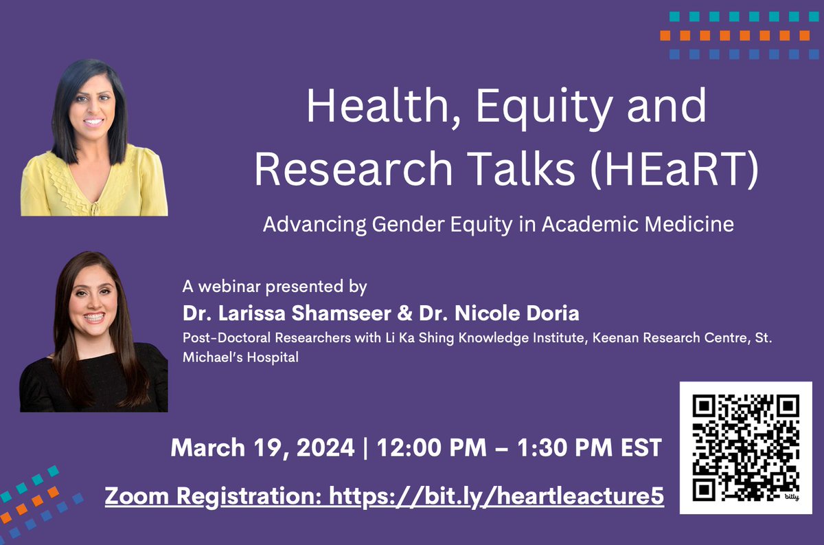 UofTMed_OID's tweet photo. On March 19th, learn more about the advancement of gender equity in academic medicine by joining the next Health, Equity and Research Talk (HEaRT)! Co-sponsored by @UofT and @UnityHealthTO.   

🔗https://t.co/5GdmiPIObO https://t.co/fm99tSTi4a
