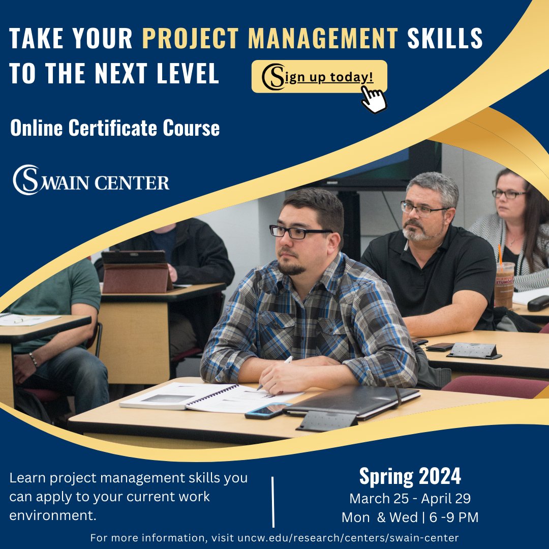 There’s still time to sign up for the next Project Management Certificate program starting March 25th.
Sign up at uncw.edu/.../swain.../p…
#PMP #CAPM #projectmanagement #ExecEd #elearning