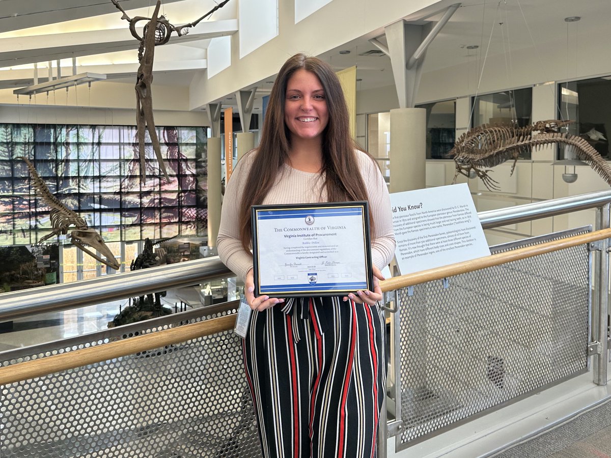 Huge congratulations to VMNH Fiscal Supervisor Bobbie Dillon, who recently earned Virginia Contracting Officer certification! Congrats, Bobbie and thank you for admirable dedication to the museum and public service!