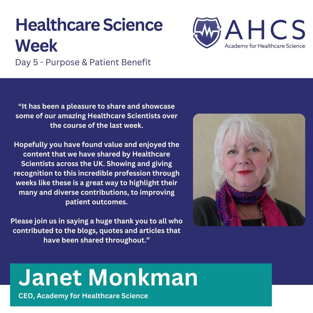 To complete the final day of #HealthcareScienceWeek, we have a message from our CEO, Janet Monkman. Head over to the banner on our homepage to read the rest of today's content. 👇 buff.ly/4afJYcM Once again, a huge thank you to all who contributed! #AHCS