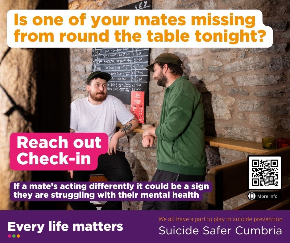 Take notice of your mates. If someone is acting differently it might be a sign they are struggling with their mental health. Check-in with them, be helpfully nosey, and be patient. To find out more about the signs some might be struggling visit every-life-matters.org.uk/helping-others/