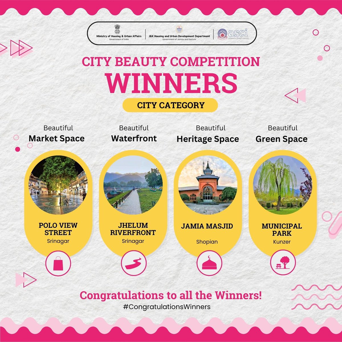 To promote cleanliness and beautification, @MoHUA_India has organized State and National  Level City  Beauty Competition to celebrate the beauty and diversity of our #UrbanAreas. Polo View Market in Srinagar has been recognized as a #BeautifulMarketPlace, the Jehlum River Front
