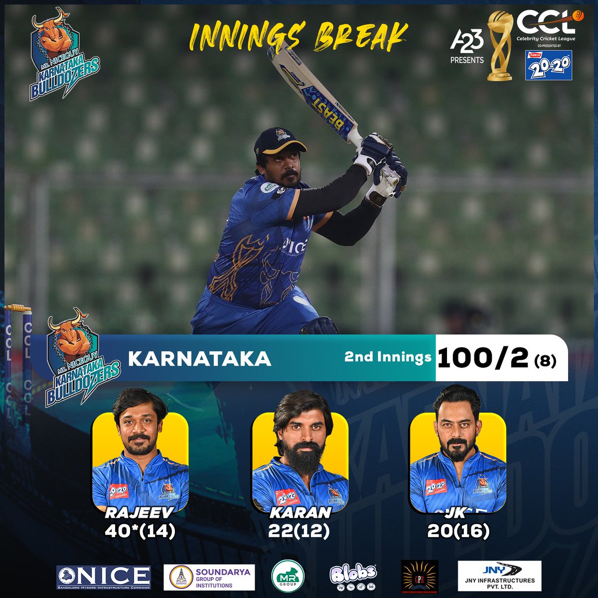 Karnataka Bulldozers 2nd innings score update 🏏🏟️ #karnatakabulldozers #celebritycricketleague #ccl #CCL2024