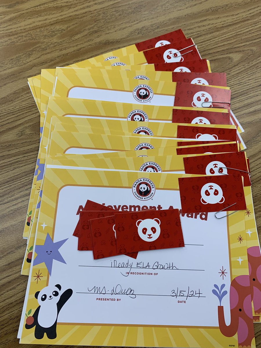 I was amazed by the growth our intervention students have made on the ELA iReady. Our students have been working hard & it shows. Students received a certificate & a coupon for a free meal @PandaExpress thanks to @5rdGradventures .  We are #birneyproud! #cjusd