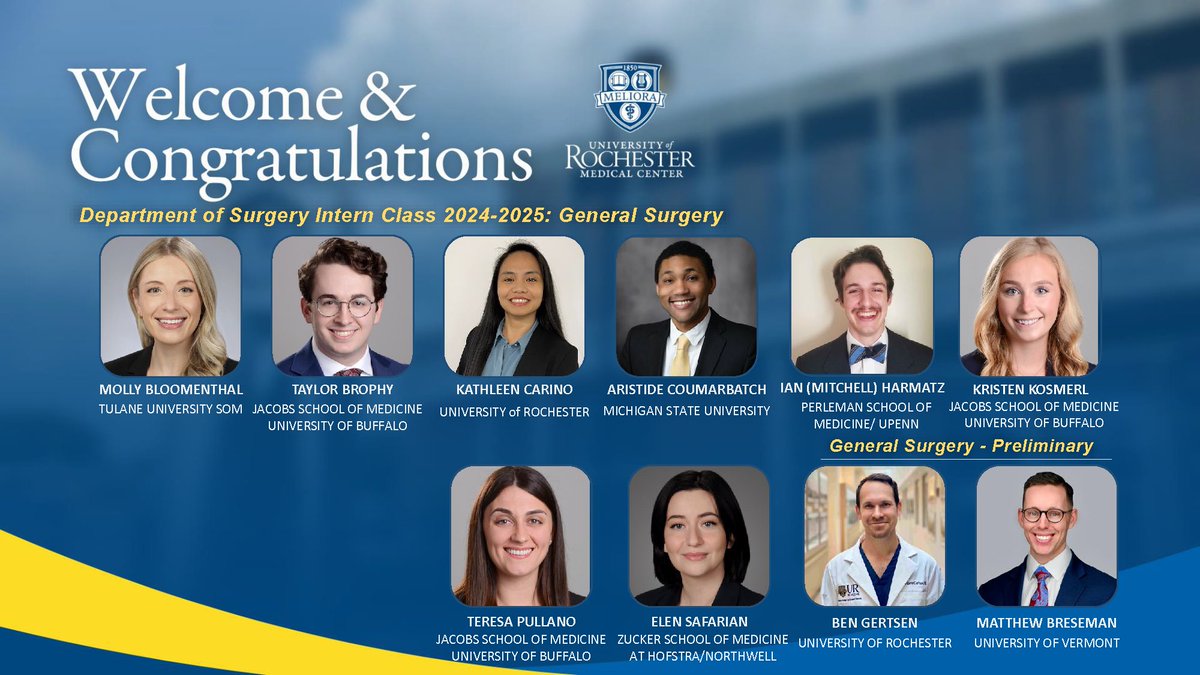 URMC Department of Surgery (@urochestersurg) on Twitter photo Its #MatchDay24, and we are excited to announce our amazing group of General Surgery 2024-2025 interns! #Meliora <a href="/URMCSurgery/">URMC Surgery Residents</a> <a href="/UR_Med/">UR Medicine</a> <a href="/URochester_SMD/">URochester SMD</a>
<a href="/SurgeryUr/">UR Plastic & Reconstructive Surgery</a> <a href="/urvascularsurg/">URMCvascularsurg</a> Its #MatchDay24, and we are excited to announce our amazing group of General Surgery 2024-2025 interns! #Meliora <a href="/URMCSurgery/">URMC Surgery Residents</a> <a href="/UR_Med/">UR Medicine</a> <a href="/URochester_SMD/">URochester SMD</a>
<a href="/SurgeryUr/">UR Plastic & Reconstructive Surgery</a> <a href="/urvascularsurg/">URMCvascularsurg</a>