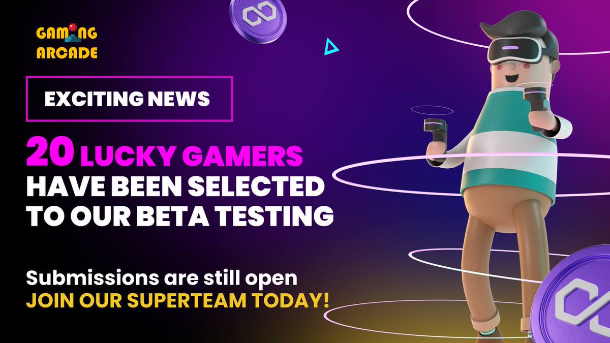 EXCITING NEWS! 🎉 We’d like to say a HUGE THANK YOU to everyone who applied to beta test Gaming Arcade 🕹 We’re really excited to announce that 20 lucky gamers have been selected! Including @CooperHMan, @Paul0617_NFT, @nezuron_, @BadMommyMeta & @0xWudu CONGRATULATIONS,…