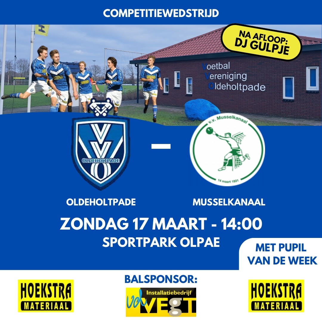 Wi’j bin Olpae 💙 (@vvoldeholtpade) on Twitter photo WEDSTRIJDPOSTER 🆚 V.V. Musselkanaal
Aanstaande zondag neemt het 'Hoekstra-team' het om 14.00 uur op tegen <a href="/DeGroenwitter/">🟢⚪️ v.v. Musselkanaal 🟢⚪️</a>.
Balsponsor: Van der Vegt Installaties
Kom zondag naar Sportpark Olpae! WEDSTRIJDPOSTER 🆚 V.V. Musselkanaal
Aanstaande zondag neemt het 'Hoekstra-team' het om 14.00 uur op tegen <a href="/DeGroenwitter/">🟢⚪️ v.v. Musselkanaal 🟢⚪️</a>.
Balsponsor: Van der Vegt Installaties
Kom zondag naar Sportpark Olpae!