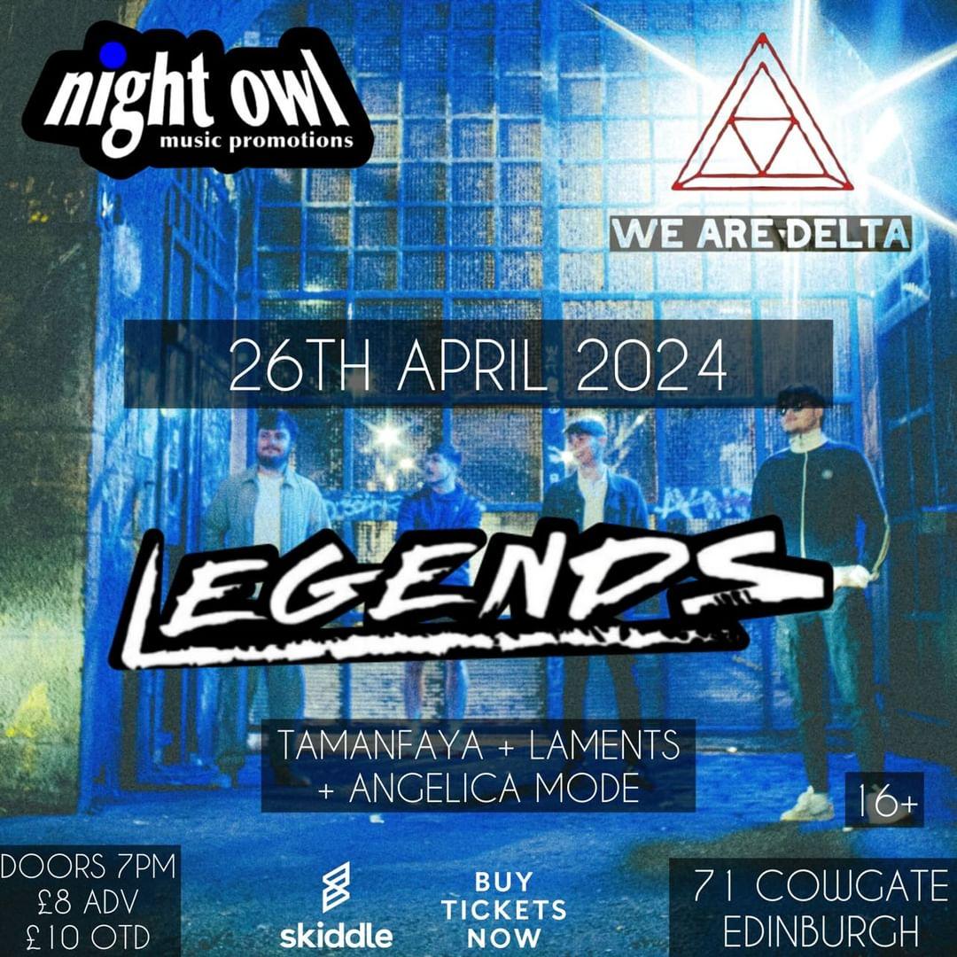🚨We will be hitting up Legends, Edinburgh on Friday April 26th🚨 Big ups to Night Owl Promotions for having us along to play next month alongside Delta, Laments and @Tamanfayaband. Tickets below: skiddle.com/whats-on/Edinb…  #music #live #instagood #fyp #Scotland #linkinbio