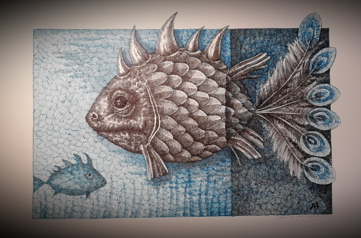 The Big Fish... 🐟 #drawing #dessin #illustration #ink #InkDrawing #fish #blue #art #ArtistOnTwitter