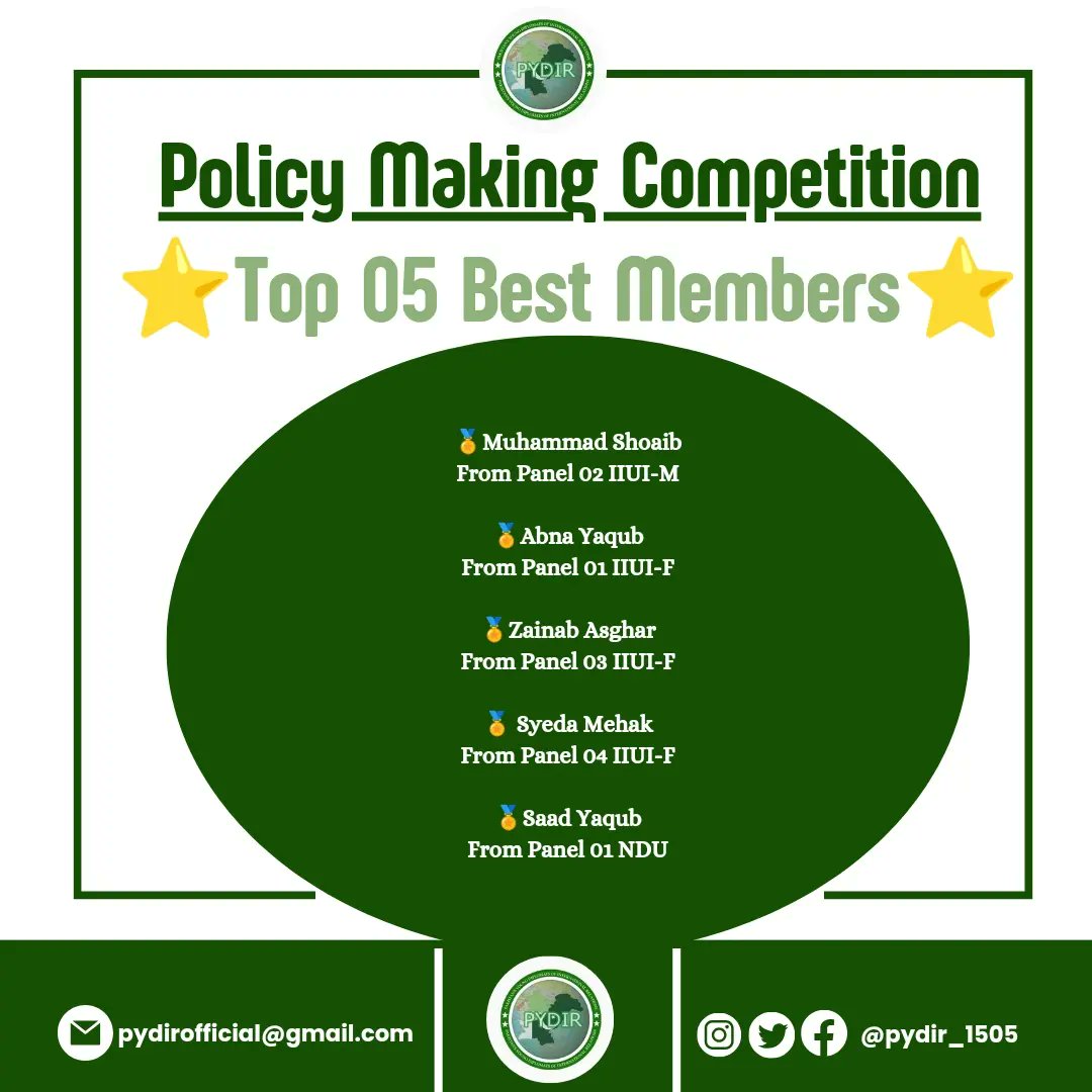 pydir_1505's tweet photo. ๐ขResults of policy making competition is out๐ข First of all, we appreciate all the members who participated in this competition and worked hard. Everyone performed very well. Congratulations to all the winners and appreciation to all the members who participated.
#pydir #winners https://t.co/BFpbD3ukJ0