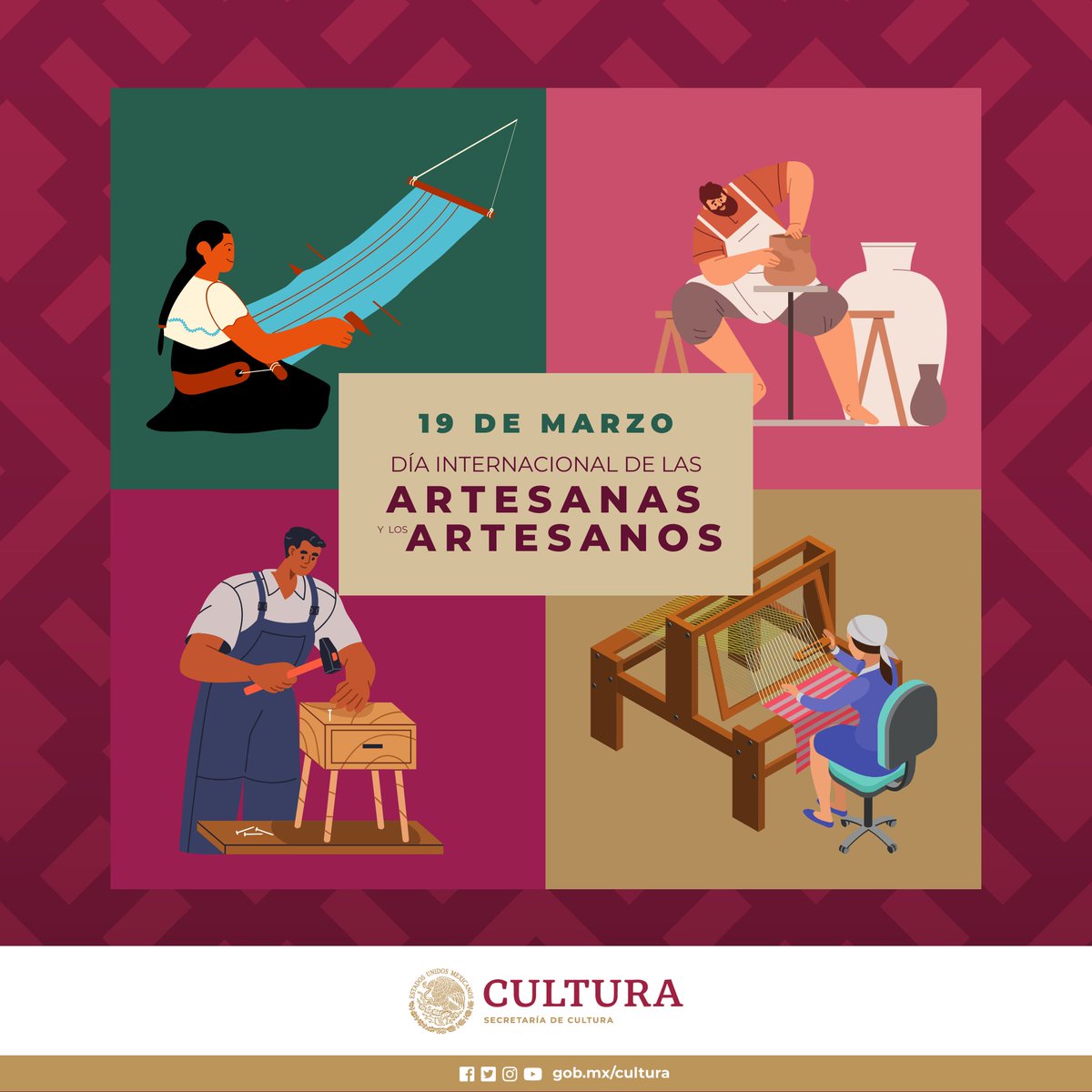 Conmemoramos el Día Internacional de las Artesanas y los Artesanos, creadores que preservan conocimientos y técnicas tradicionales que dan forma a parte importante del patrimonio cultural de México.