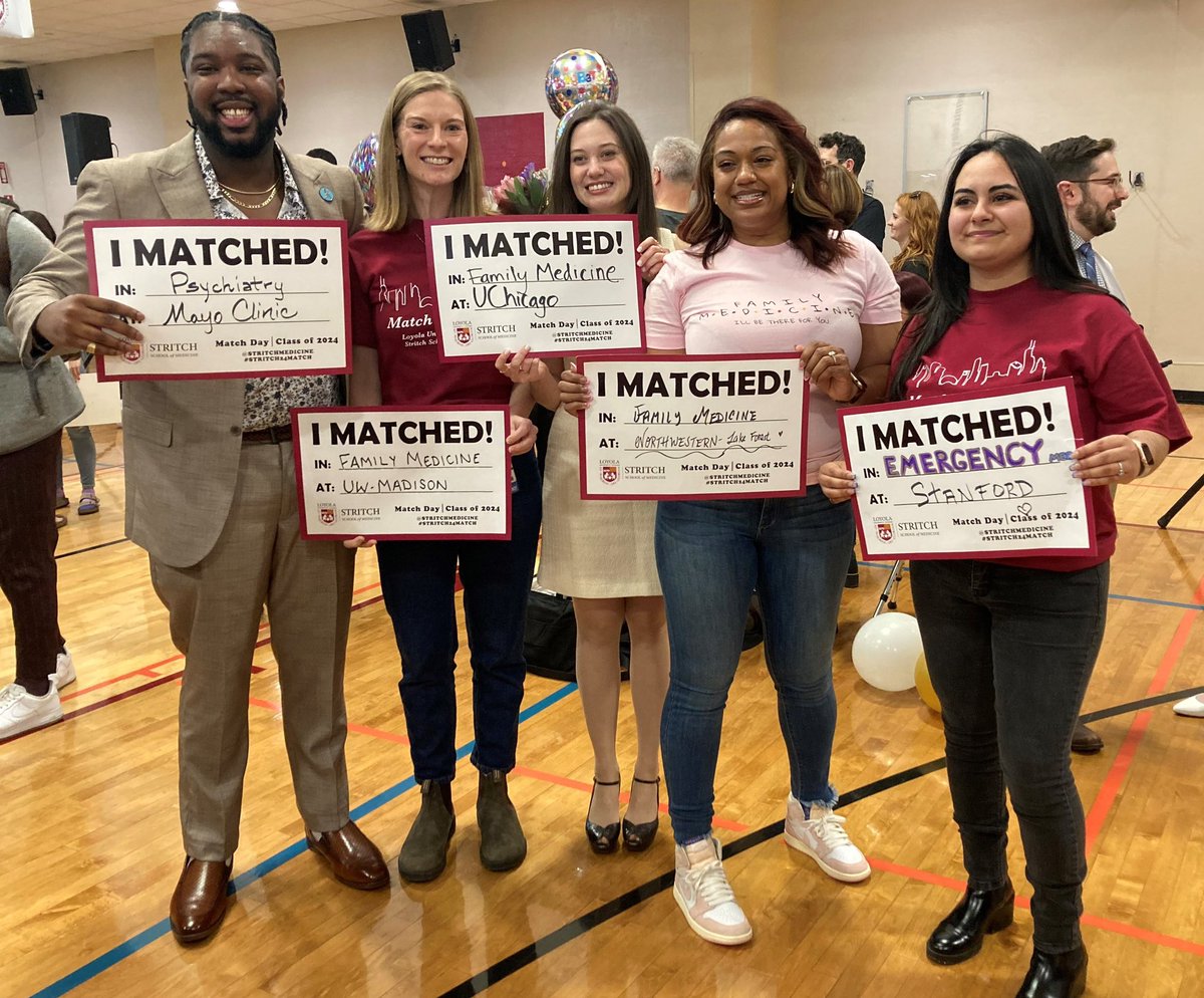 Congratulations to the five @LoyolaChicago MD/MPH students graduating this year who ALL matched into their #1 residency at this morning’s Match Day ceremony. #ParkinsonProud