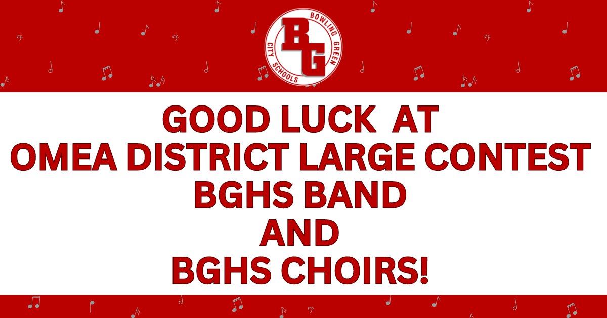 BG Schools (@bgschools) on Twitter photo Best of luck to the talented musicians & vocalists of the BGHS Band & <a href="/bgcschoirs/">BGCS Choirs</a> as they take the stage at the OMEA District Large Contest today & tomorrow! Your hard work, dedication, and passion for music shine through in every note you play and sing! #BGHSBand #BGHSChoir Best of luck to the talented musicians & vocalists of the BGHS Band & <a href="/bgcschoirs/">BGCS Choirs</a> as they take the stage at the OMEA District Large Contest today & tomorrow! Your hard work, dedication, and passion for music shine through in every note you play and sing! #BGHSBand #BGHSChoir
