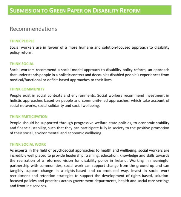 .@IASW_IRL SUBMISSION TO GREEN PAPER ON DISABILITY REFORM: A PUBLIC CONSULTATION TO REFORM DISABILITY PAYMENTS IN IRELAND iasw.ie/download/1235/… #DisabilityRights #SocialJustice #RightsNoCharity #SocialModel