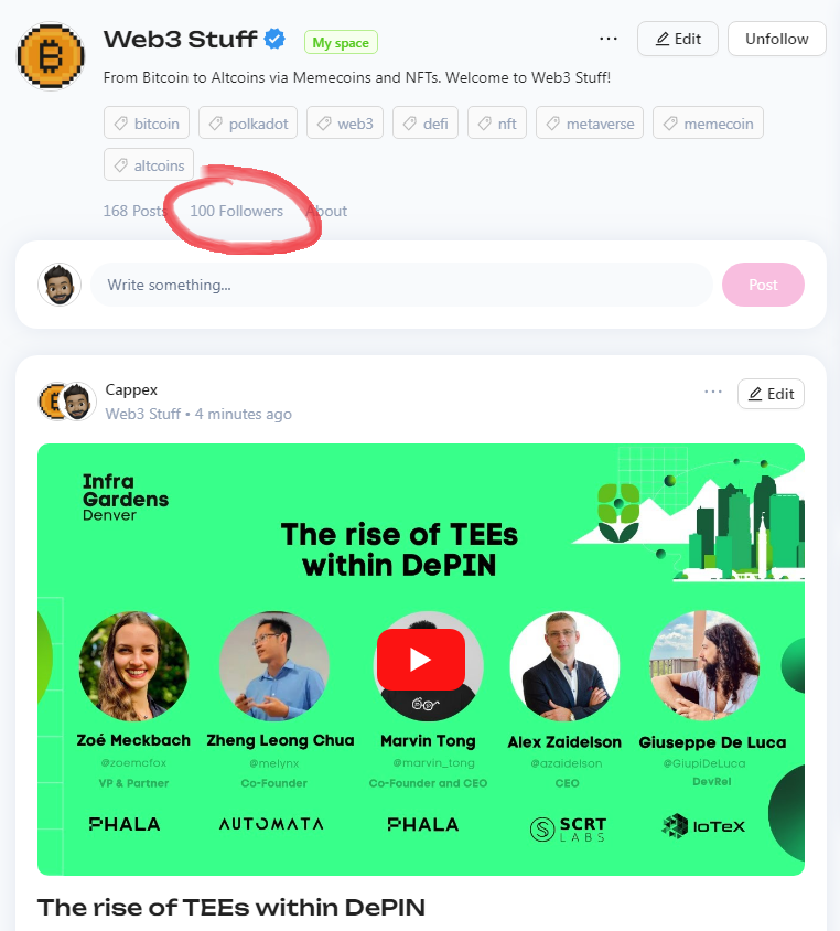 CryptoCappex's tweet photo. Happy to share with you that my space on #GrillApp has reached 100 followers, the new social experience proposed by @SubsocialChain that you must definitely try! 👌
GrillApp is a decentralized social network secured by #Polkadot! 🤝 https://t.co/GJTrXgc6UN