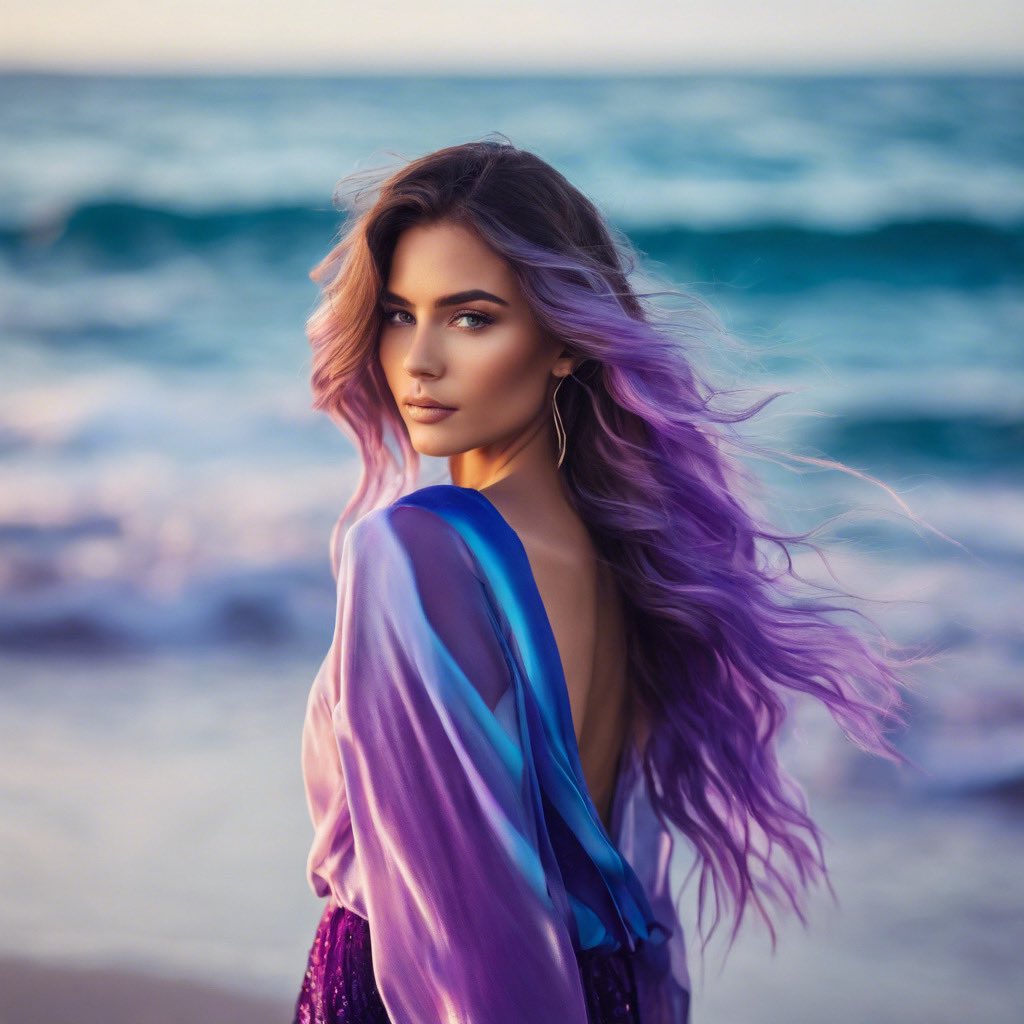 SaraLuxuryHome's tweet photo. Beach Vibes 💜🌊#AIart https://t.co/VdKYByweX2