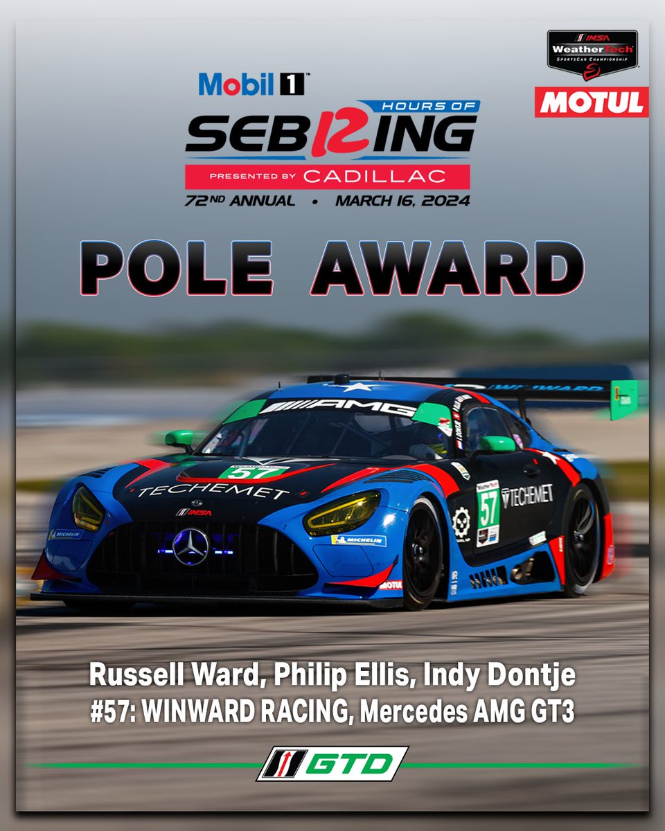 Congratulations to your 2024 Mobil 1 Twelve Hours of Sebring Presented by Cadillac, Motul Pole Award Winners! #IMSA | @sebringraceway | @motul @AX_Racing @WhelenMTRS | @AORacingUSA | @vassersullivan | @WinwardRacing