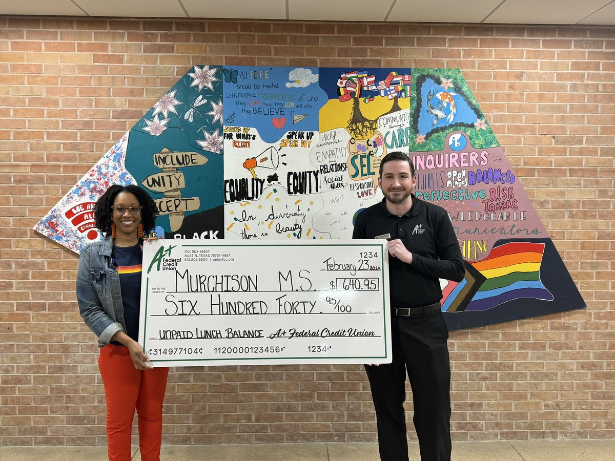Thank you @aplusfcu for paying off our outstanding lunch accounts! 🧡