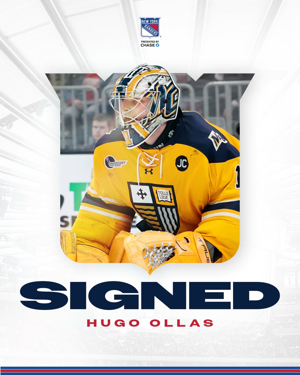 #NYR have agreed to terms with goaltender Hugo Ollas on a two-year, entry-level contract.

Full details: nyrange.rs/3wXf0YI