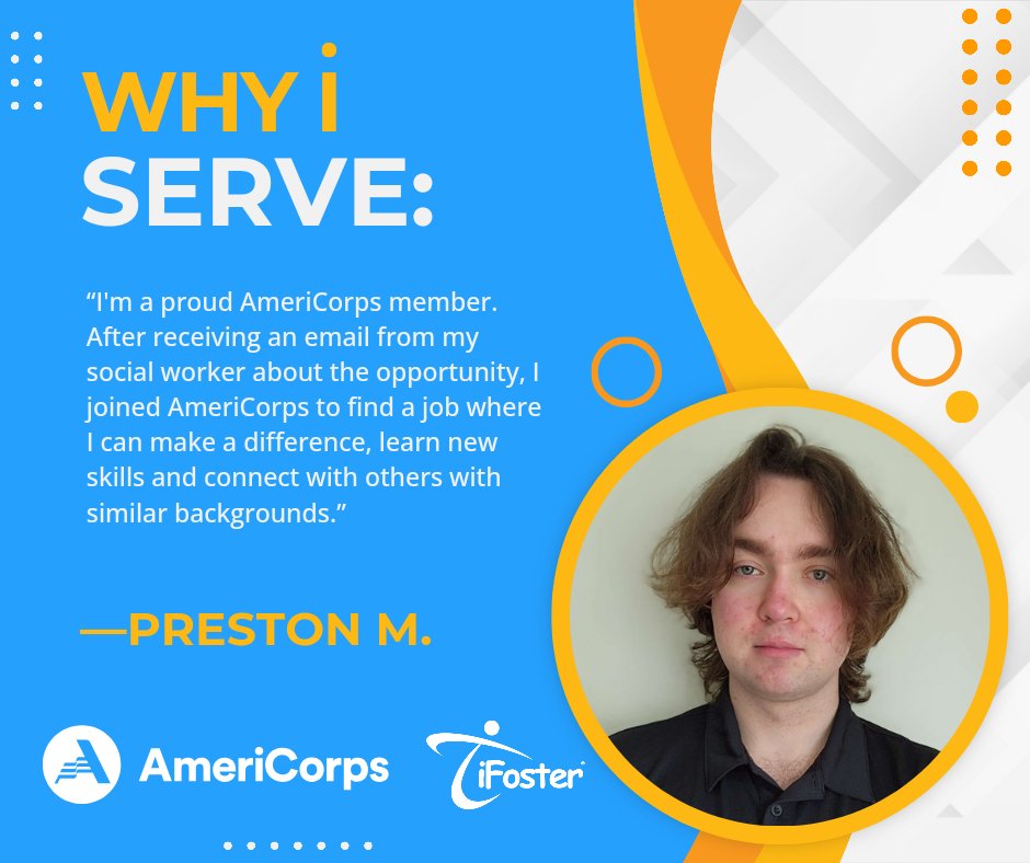 The iFoster team would like to recognize and showcase another outstanding TAY AmeriCorps Peer Navigator for #AmeriCorpsWeek! Read more about why Preston Meeks chose to serve here: bit.ly/4aexu5n #iAmiFoster #service