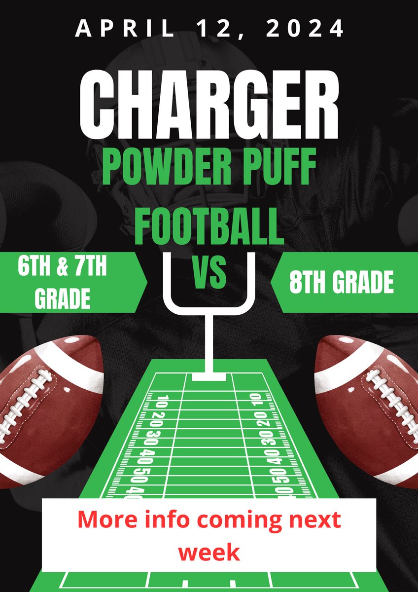 JohnsonAFMS's tweet image. We will be having our first Charger Powder Puff football game on April 12th! More info coming next week. 
Ladies: interested in signing up to play, be ready next week.  
Gentleman: want to cheer our girls on, be ready next week!