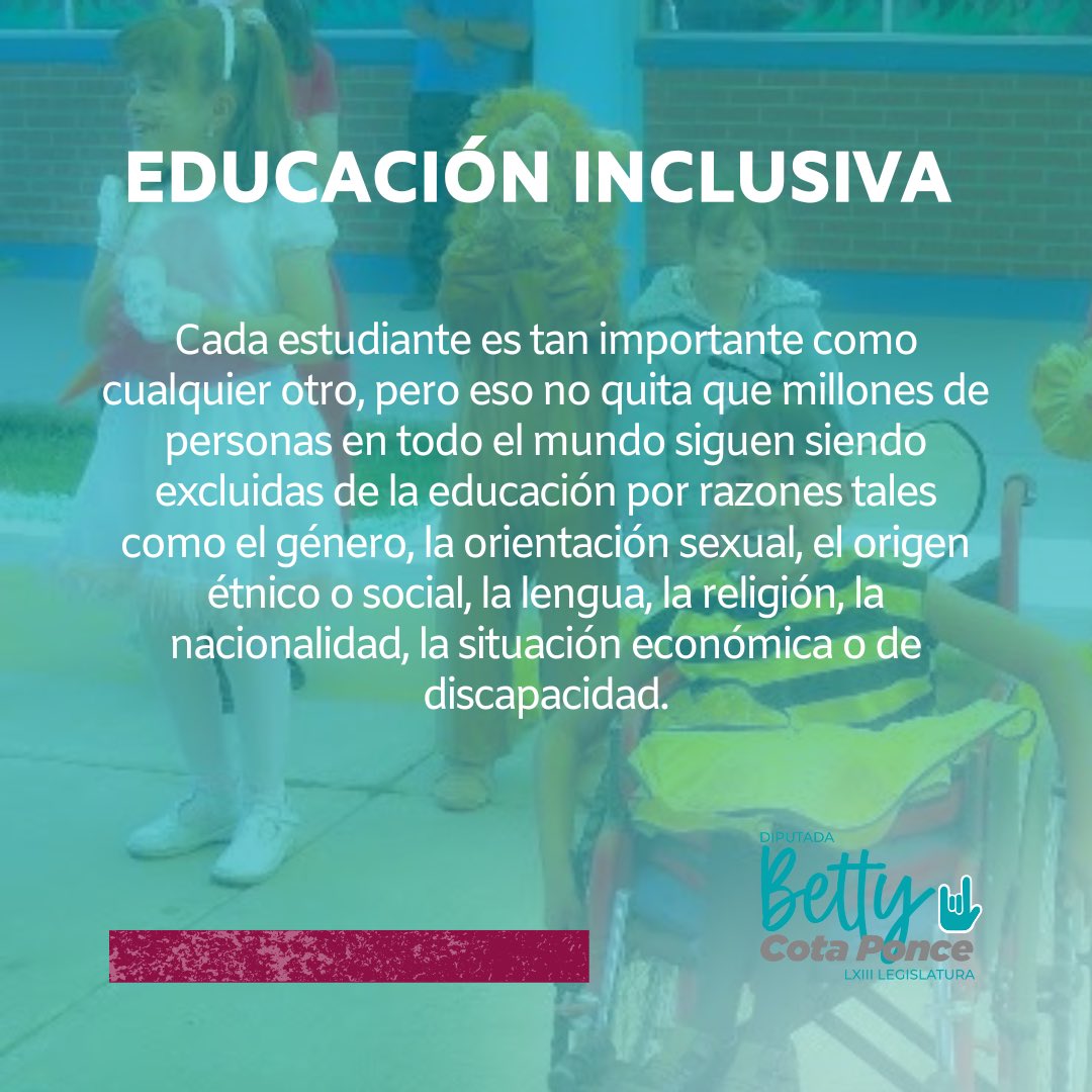 BettyCotaPonce's tweet photo. La Educación Inclusiva de calidad de las personas con discapacidad dentro de las aulas, además del beneficio para ellas, es un avance para toda la sociedad. 

Es acercar las aulas a la realidad social, poner en valor la importancia de la diversidad y apostar por el respeto y la igualdad de oportunidades. 

#PorUnaGestiónInclusiva 🤟