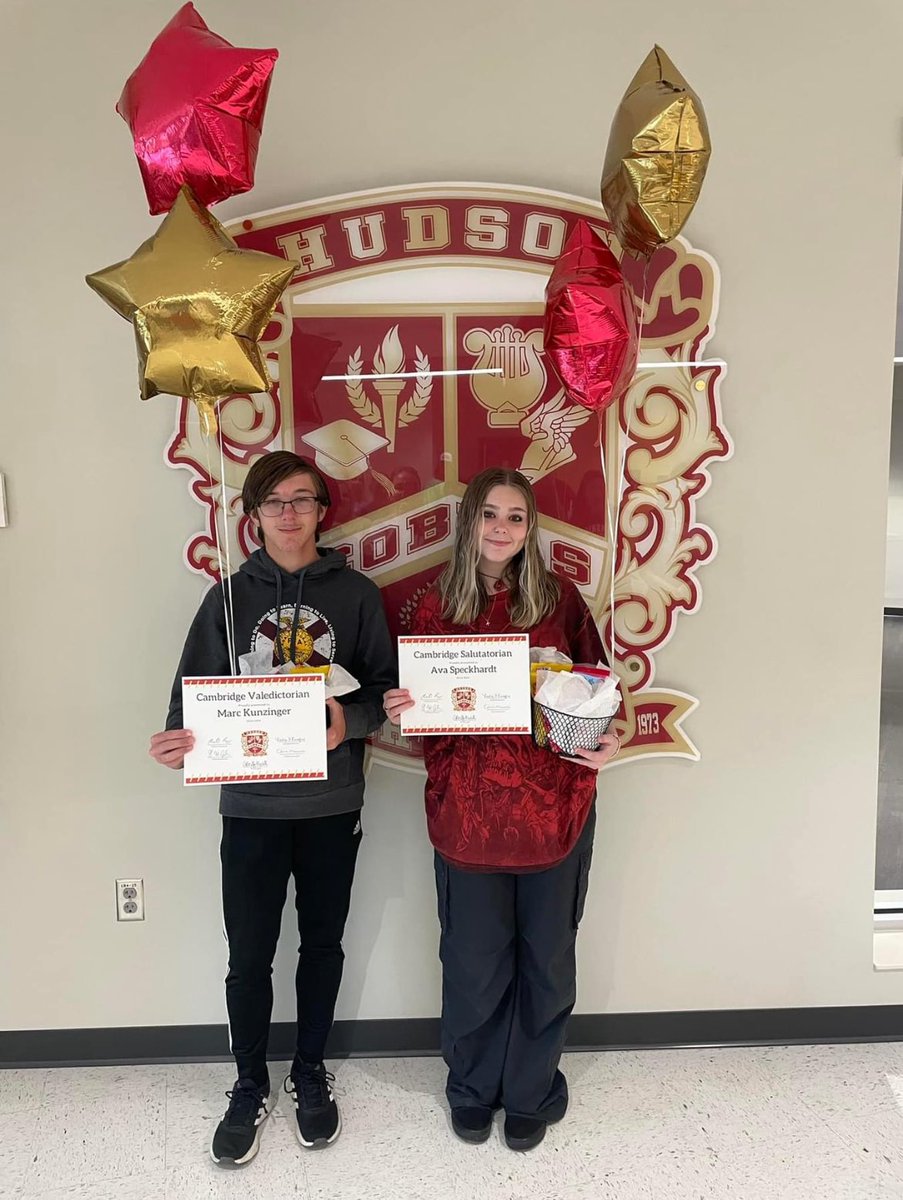So excited to announce our Cambridge Val &amp; Sal for the class of 2024. Congrats valedictorian Marc Kunzinger and salutatorian Ava Speckhardt <a href="/hhscobras/">Hudson High School</a>