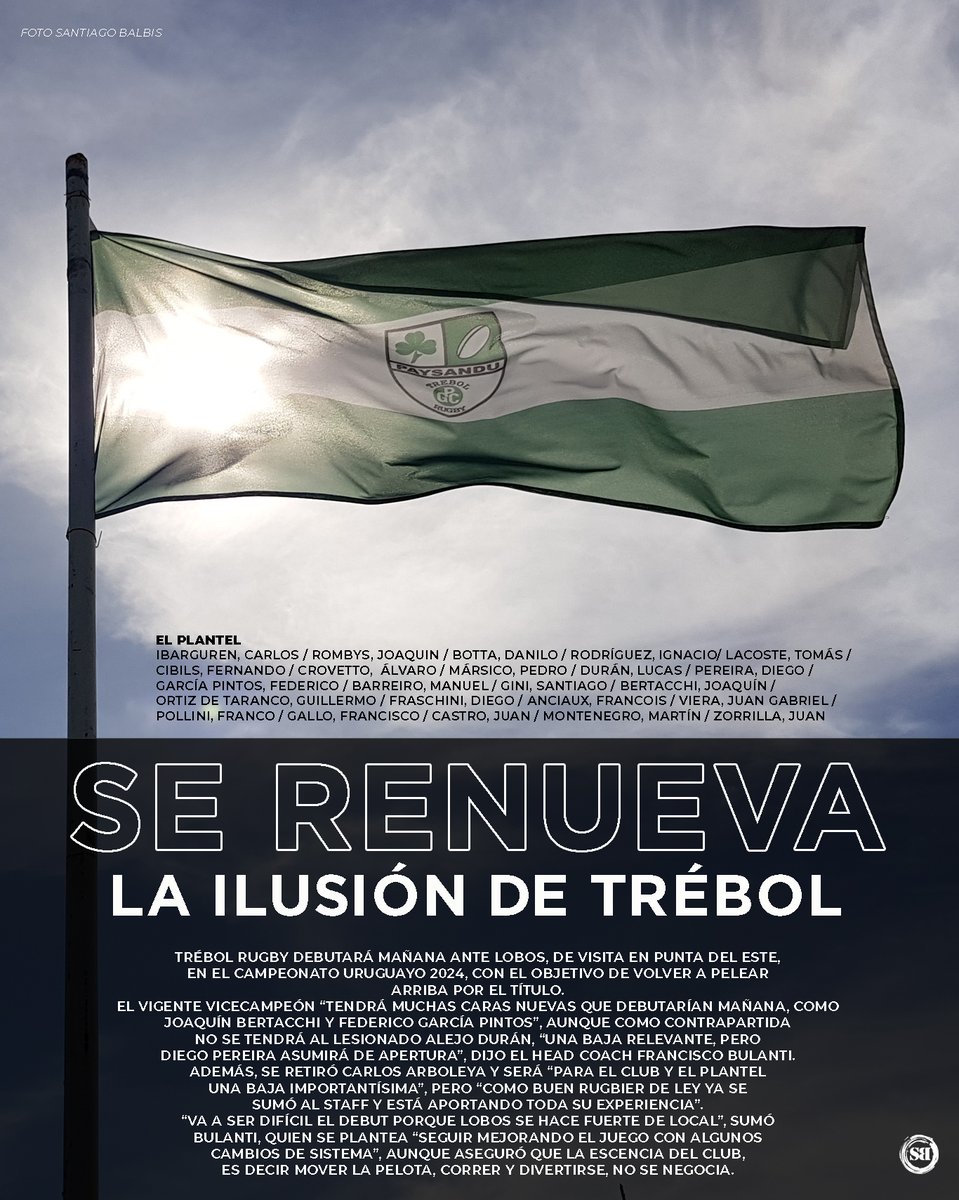 Se pone en marcha el Uruguayo de rugby, y <a href="/pgctrebolrugby/">PGC Trébol Rugby</a> se prepara para dar pelea. El club sanducero se renueva con la ilusión intacta. <a href="/RugbyClubesURU/">Rugby Clubes</a>