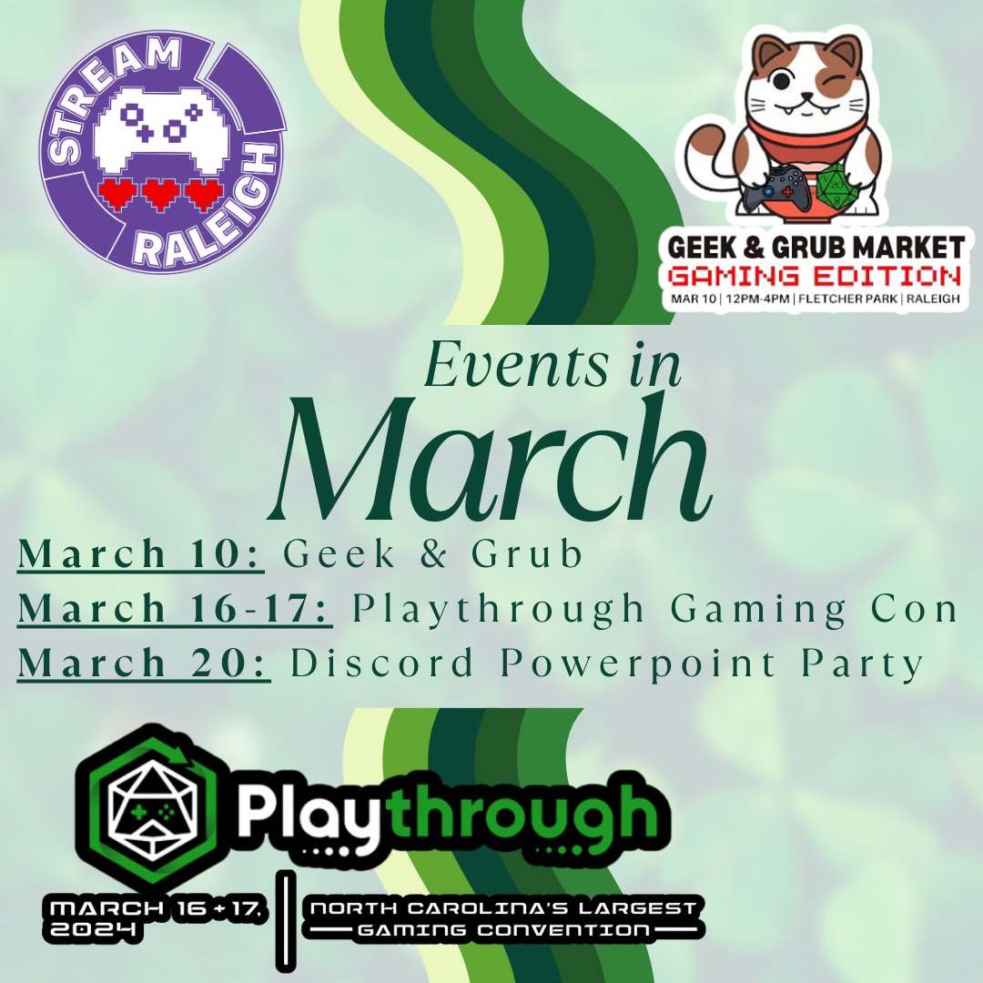 If you're in the Raleigh area, stop by the <a href="/Twitch_Raleigh/">Raleigh Community MeetUp, Powered by Twitch</a> booth in the Raleigh Con. Center at <a href="/PlaythroughGC/">Playthrough</a> all weekend!! 

Tickets are super affordable!! I'll be there tomorrow with @RomeAndRender <a href="/daemeryss/">Daemerys Thugpants</a> <a href="/Mikki_Marvelous/">MikkiMarvel (they/them)</a> and more Stream Raleigh fam!!