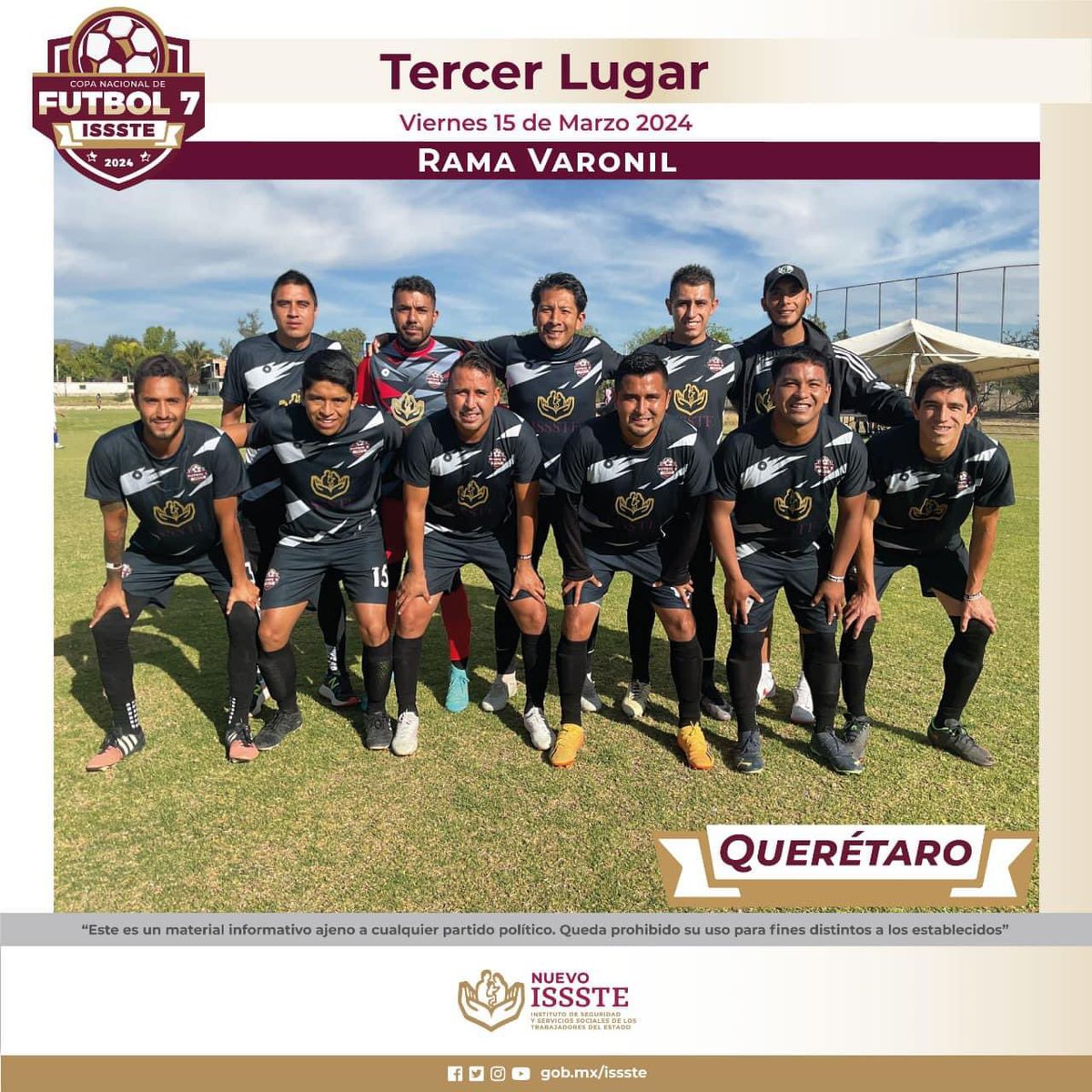 Fenriqueper's tweet photo. Felicidades al estado de Querétaro, logra tercer lugar con ambas ramas en la “Copa Nacional de Futbol, ISSSTE 2024”. #FEPH #ISSSTE #copaIssste2024 https://t.co/M96vE3qv1t