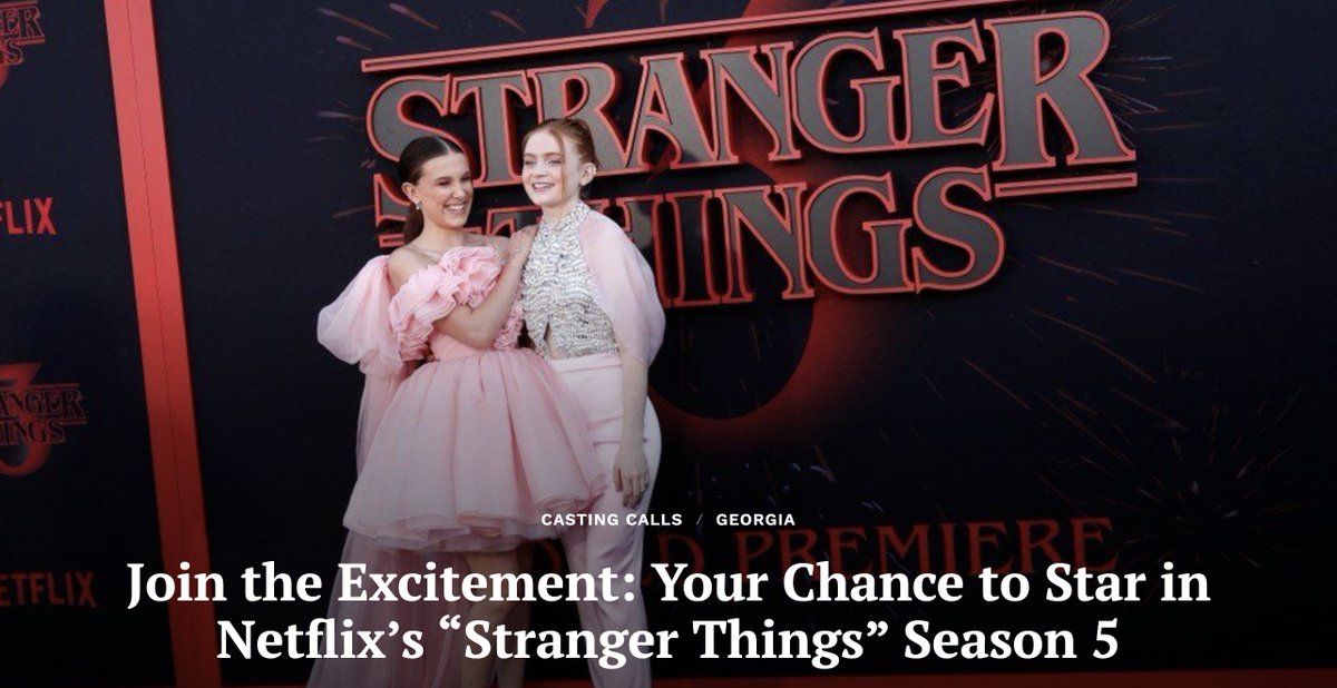Join the Excitement: Your Chance to Star in Netflix’s “Stranger Things” Season 5 

🍑📺➡️ shorturl.at/juvNU | <a href="/Stranger_Things/">stranger things</a> 

via @projectcasting 

#Atlanta #gafilm #StrangerThings5  #castingcall