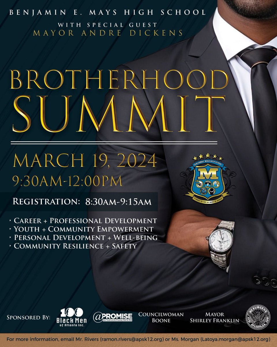 Am I my brother’s keeper? Yes, at Mays, we are. Join the effort in supporting our male scholars. Be a part of our Brotherhood Summit. See the flyer below for details. @BEMaysPRIDE @Ms_LMorgan @RamonRivers12 @100BMofATL @ATLParksandRec @AndreaBooneNow