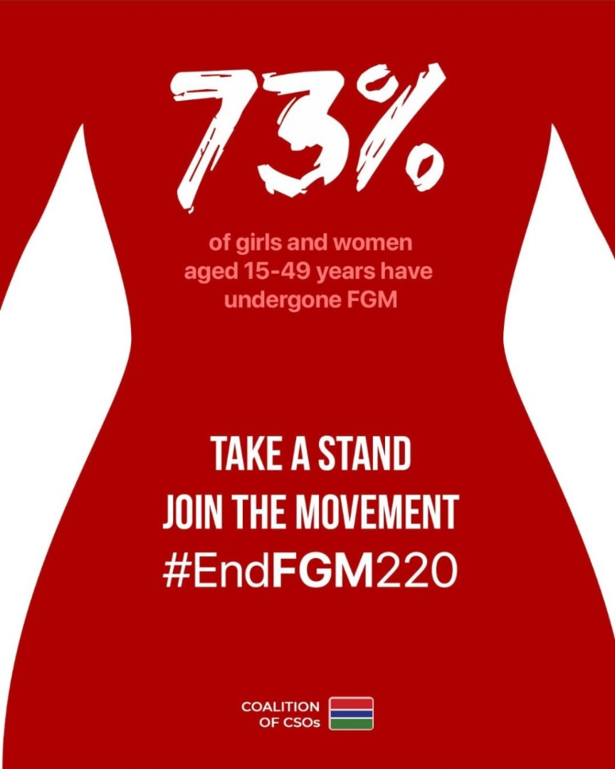 According to UNICEF, 73% of 🤵‍♀️ and 👯‍♀️between the ages of 15 and 49 in The Gambia have undergone. FGM robs women and👯‍♀️of their freedom and dignity. It is time to reclaim our bodies, empower our choices, and end this harmful practice once and for all. #EndFGM #EndFGM220 #EndFGMNow